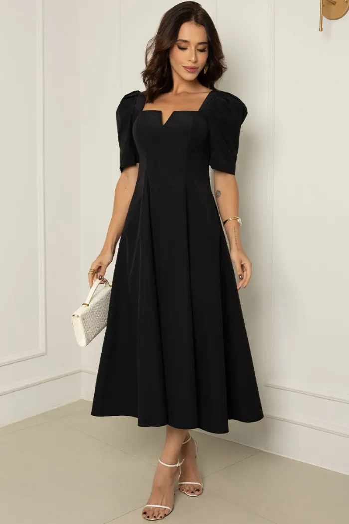 VESTIDO DAFNY DECOTE V COM MANGA - PRETO