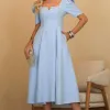 VESTIDO DAFNY DECOTE V COM MANGA - AZUL