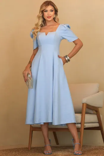 VESTIDO DAFNY DECOTE V COM MANGA - AZUL