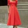 VESTIDO DAFNY DECOTE V COM MANGA - VERMELHO