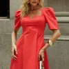 VESTIDO DAFNY DECOTE V COM MANGA - VERMELHO