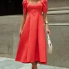 VESTIDO DAFNY DECOTE V COM MANGA - VERMELHO