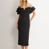 VESTIDO DRIELY MIDI DECOTE V COM BABADOS - PRETO