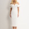 VESTIDO DRIELY MIDI DECOTE V COM BABADOS - OFF WHITE