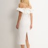 VESTIDO DRIELY MIDI DECOTE V COM BABADOS - OFF WHITE