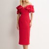 VESTIDO DRIELY MIDI DECOTE V COM BABADOS - VERMELHO