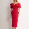 VESTIDO DRIELY MIDI DECOTE V COM BABADOS - VERMELHO