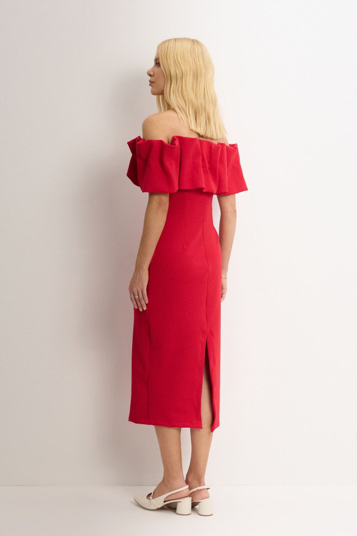 VESTIDO DRIELY MIDI DECOTE V COM BABADOS - VERMELHO