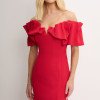 VESTIDO DRIELY MIDI DECOTE V COM BABADOS - VERMELHO