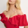 VESTIDO DRIELY MIDI DECOTE V COM BABADOS - VERMELHO