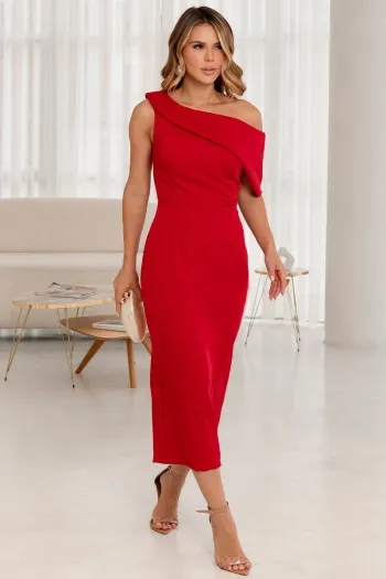VESTIDO FABI MIDI UM OMBRO SÓ - VERMELHO