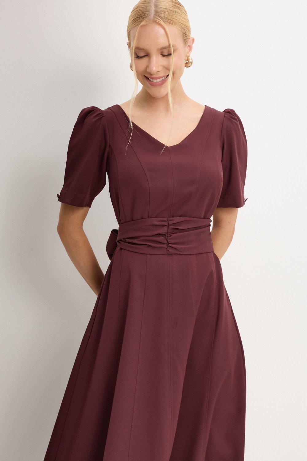 VESTIDO FLORINDA MANGA - VINHO