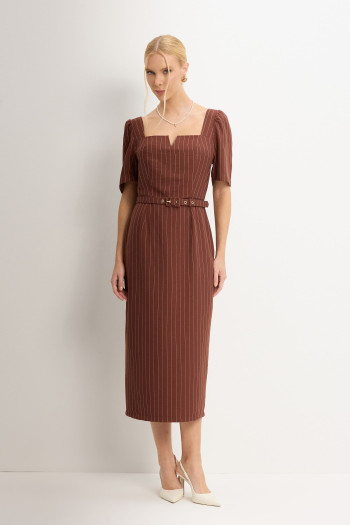 VESTIDO GEORGIA RISCA DE GIZ - MARROM