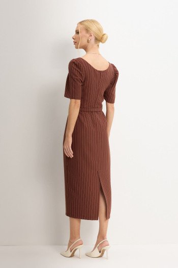 VESTIDO GEORGIA RISCA DE GIZ - MARROM