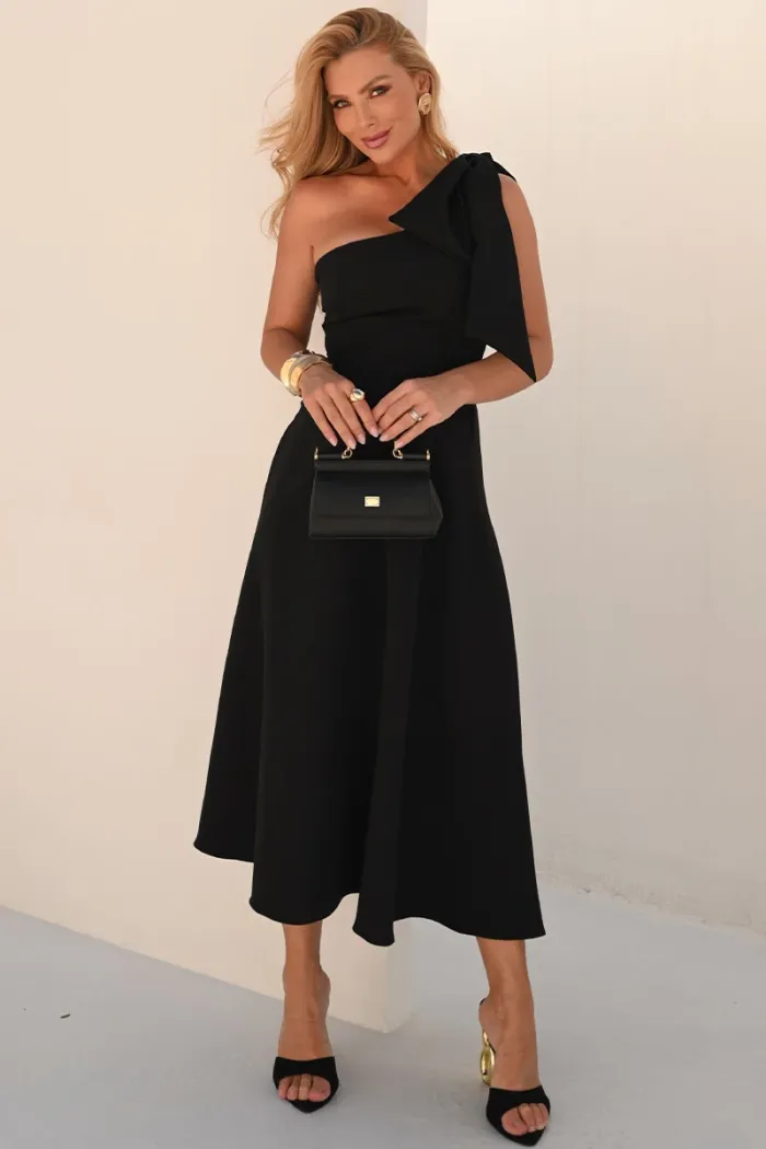 VESTIDO GLÁUCIA UM OMBRO COM LAÇO - PRETO