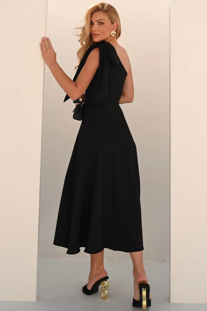 VESTIDO GLÁUCIA UM OMBRO COM LAÇO - PRETO