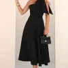 VESTIDO GLÁUCIA UM OMBRO COM LAÇO - PRETO