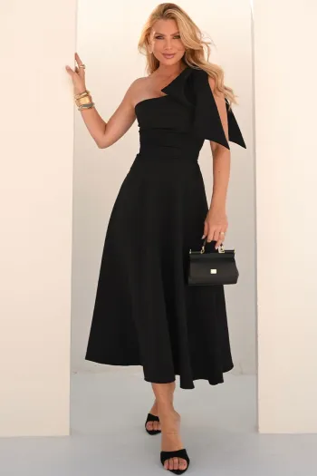 VESTIDO GLÁUCIA UM OMBRO COM LAÇO - PRETO