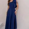 VESTIDO GLÁUCIA UM OMBRO COM LAÇO - AZUL MARINHO