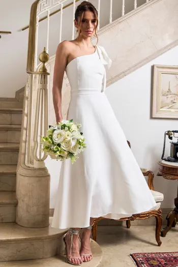 VESTIDO GLÁUCIA UM OMBRO COM LAÇO - OFF WHITE