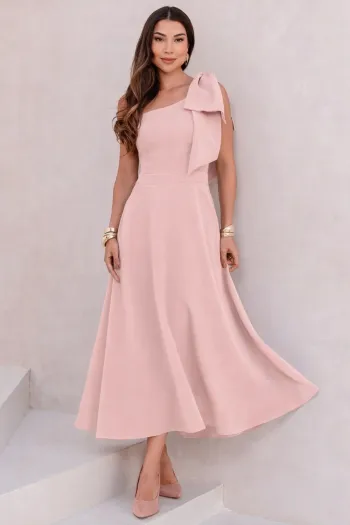 VESTIDO GLÁUCIA UM OMBRO COM LAÇO - ROSÉ