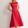 VESTIDO HILDA MIDI DETALHE FLOR - VERMELHO
