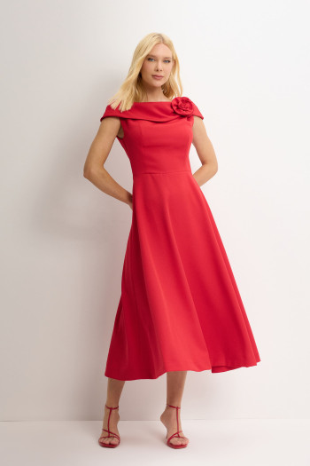 VESTIDO HILDA MIDI DETALHE FLOR - VERMELHO