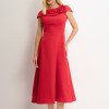 VESTIDO HILDA MIDI DETALHE FLOR - VERMELHO