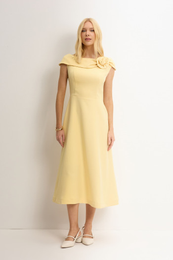 VESTIDO HILDA MIDI DETALHE FLOR - AMARELO