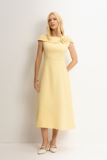 VESTIDO HILDA MIDI DETALHE FLOR - AMARELO