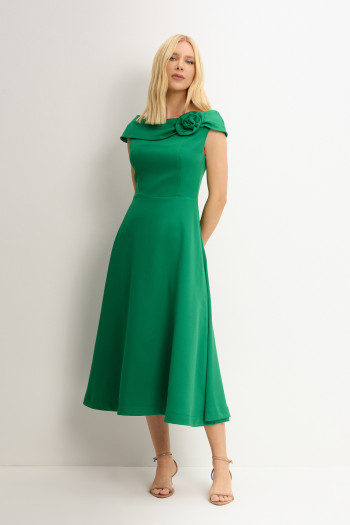 VESTIDO HILDA MIDI DETALHE FLOR - VERDE