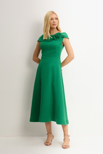 VESTIDO HILDA MIDI DETALHE FLOR - VERDE