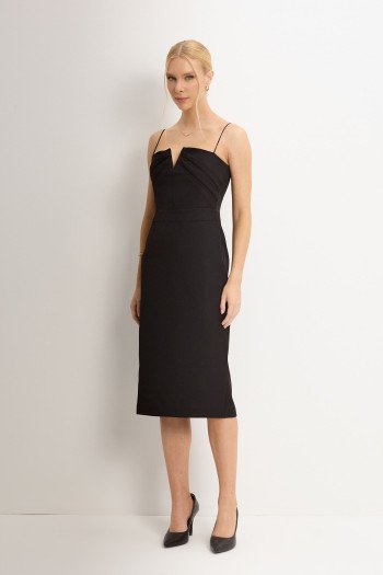 VESTIDO JULIANA TUBINHO COM PREGAS FRENTE - PRETO