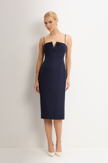 VESTIDO JULIANA TUBINHO COM PREGAS FRENTE - AZUL MARINHO