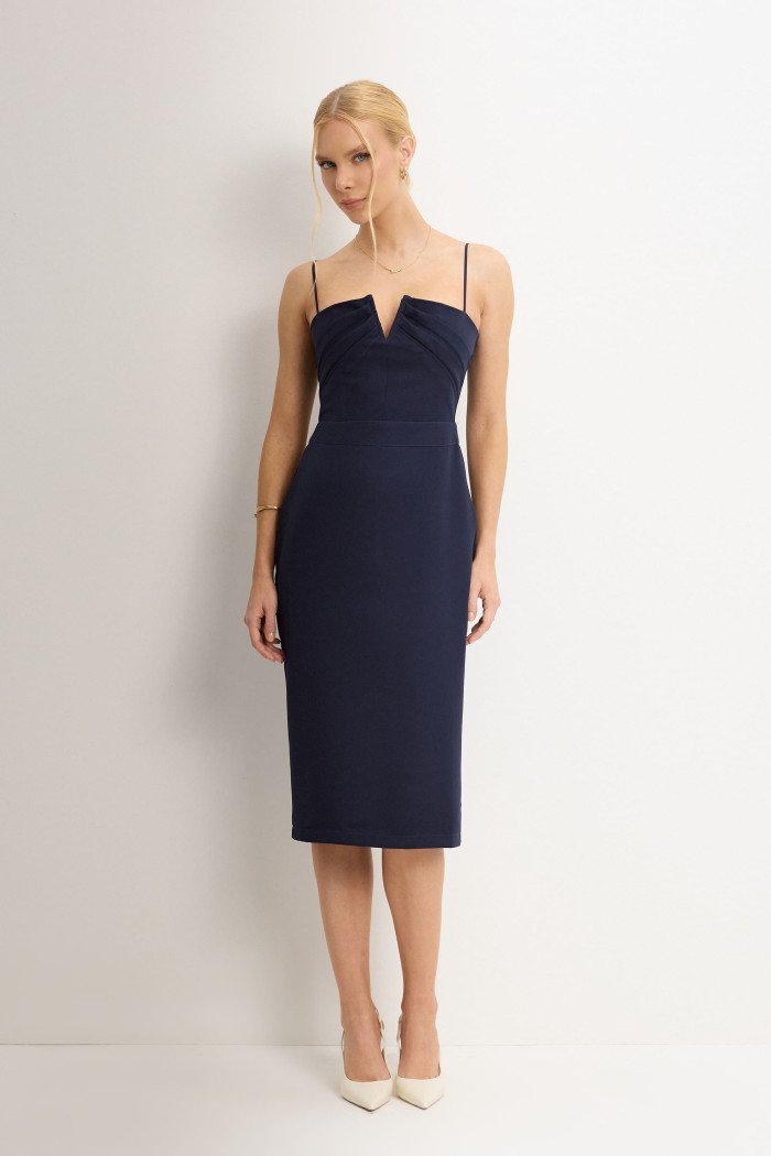 VESTIDO JULIANA TUBINHO COM PREGAS FRENTE - AZUL MARINHO