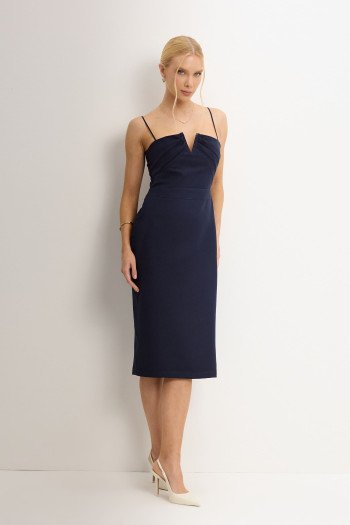 VESTIDO JULIANA TUBINHO COM PREGAS FRENTE - AZUL MARINHO