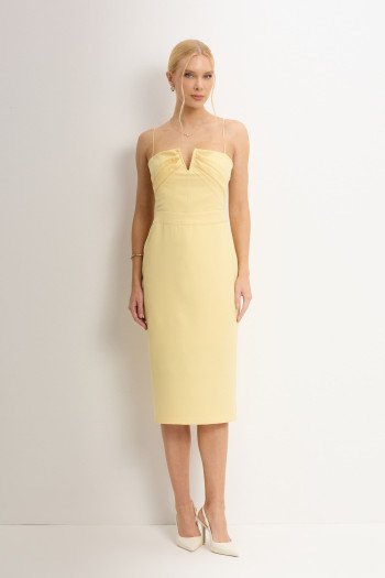 VESTIDO JULIANA TUBINHO COM PREGAS FRENTE - AMARELO