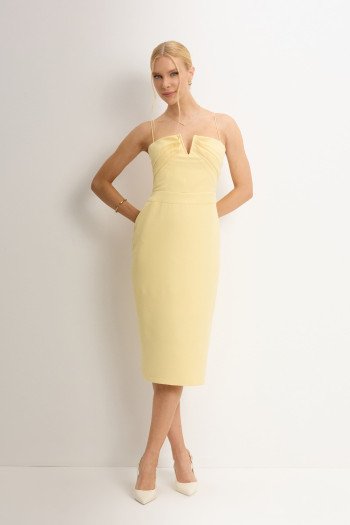 VESTIDO JULIANA TUBINHO COM PREGAS FRENTE - AMARELO