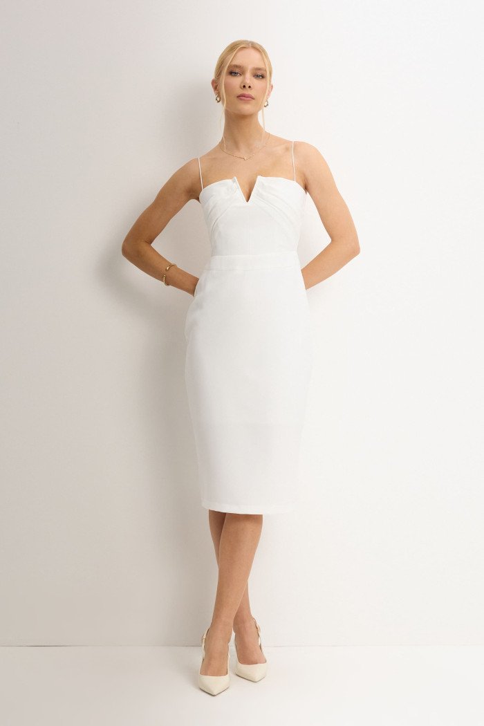 VESTIDO JULIANA TUBINHO COM PREGAS FRENTE - OFF WHITE