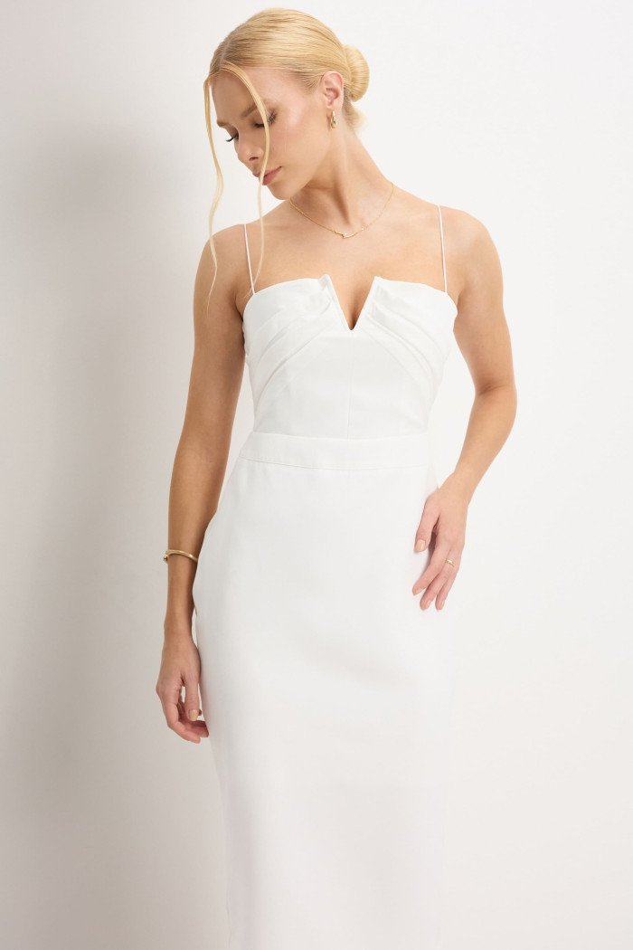 VESTIDO JULIANA TUBINHO COM PREGAS FRENTE - OFF WHITE