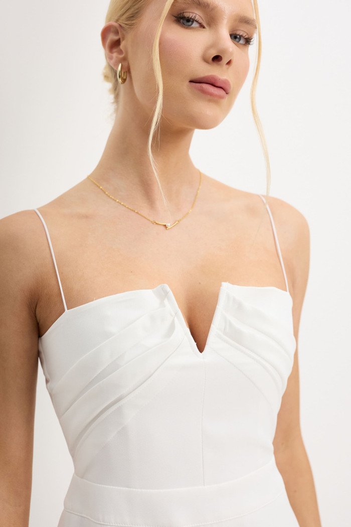 VESTIDO JULIANA TUBINHO COM PREGAS FRENTE - OFF WHITE