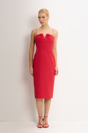 VESTIDO JULIANA TUBINHO COM PREGAS FRENTE - VERMELHO