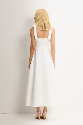 VESTIDO KÁTIA LONGUETE COM ALÇA E LAÇOS - OFF WHITE