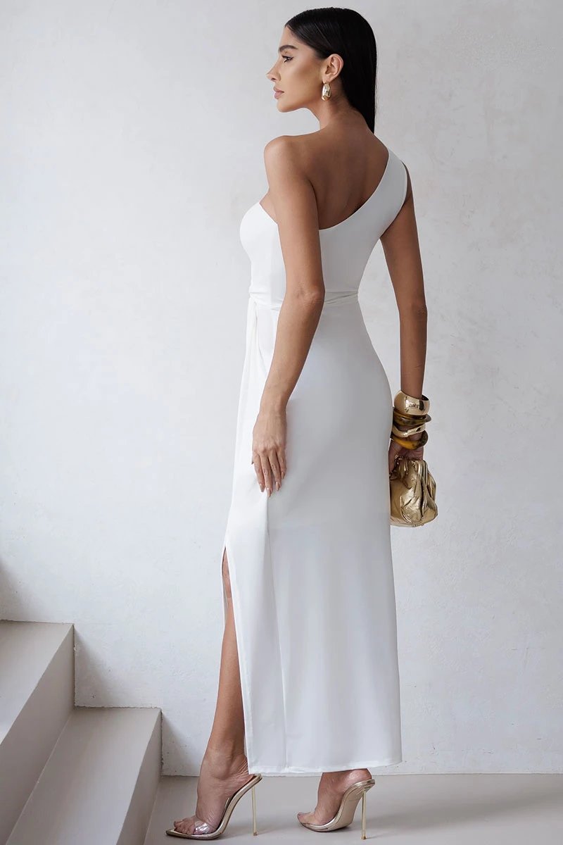 VESTIDO ARIADINE MIDI UM OMBRO COM FENDA - OFF WHITE