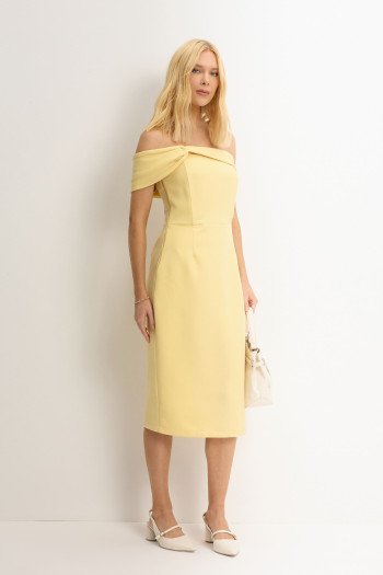 VESTIDO MIDI DETALHE UM OMBRO SAMARA - AMARELO