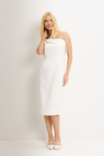 VESTIDO MIDI DETALHE UM OMBRO SAMARA - OFF WHITE