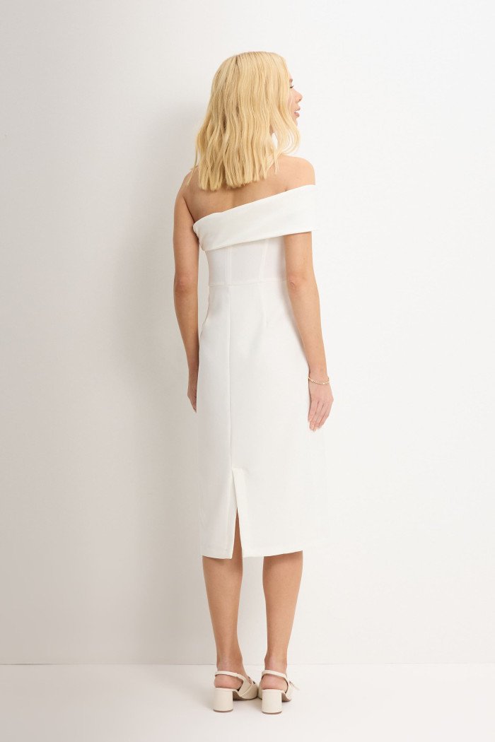 VESTIDO MIDI DETALHE UM OMBRO SAMARA - OFF WHITE