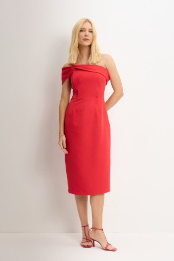 VESTIDO MIDI DETALHE UM OMBRO SAMARA - VERMELHO
