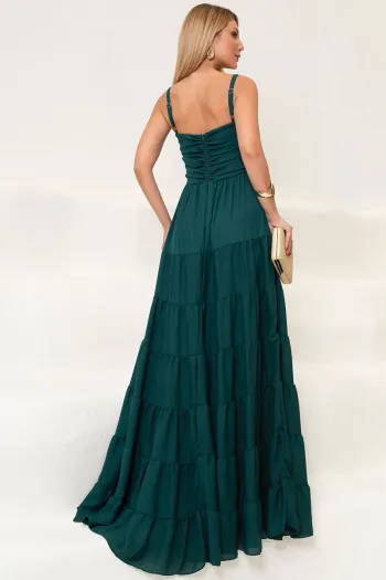 VESTIDO FLÁVIA LONGO DRAPEADO CHIFFON - VERDE