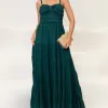 VESTIDO FLÁVIA LONGO DRAPEADO CHIFFON - VERDE